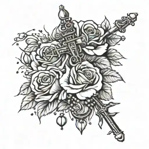 Rosario with roses and rosary tattoo design idea