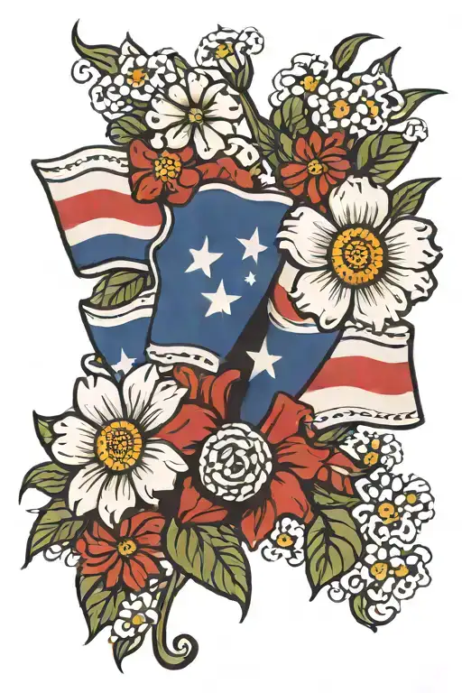 flowers and a Dominican Republic flag tattoo design idea