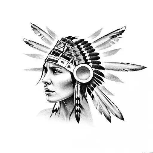 woman wearing Native American headgear tattoo design idea