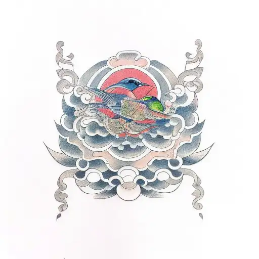 four birds with prosper written in latin  tattoo design idea