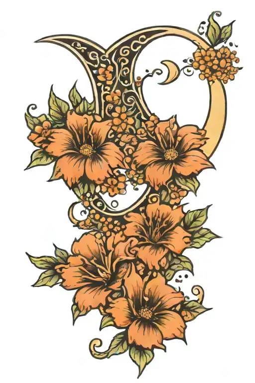 crescent moon with flowers and leaves and dotwork tattoo tattoo design idea