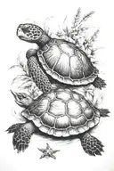 turtle with land for a shell and sea life under tattoo design idea