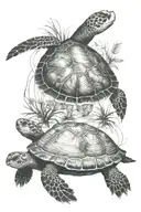 turtle with land for a shell and sea life under tattoo design idea