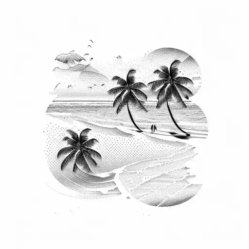 beach, wave and palm tree tattoo design idea