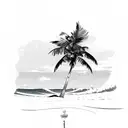 beach, wave and palm tree single line tattoo design idea