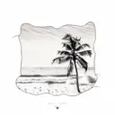 beach, wave and palm tree single line tattoo design idea