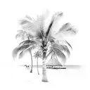beach, wave and palm tree single line tattoo design idea