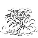 beach, wave and palm tree single line tattoo design idea