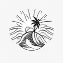 beach, wave and palm tree single line tattoo design idea