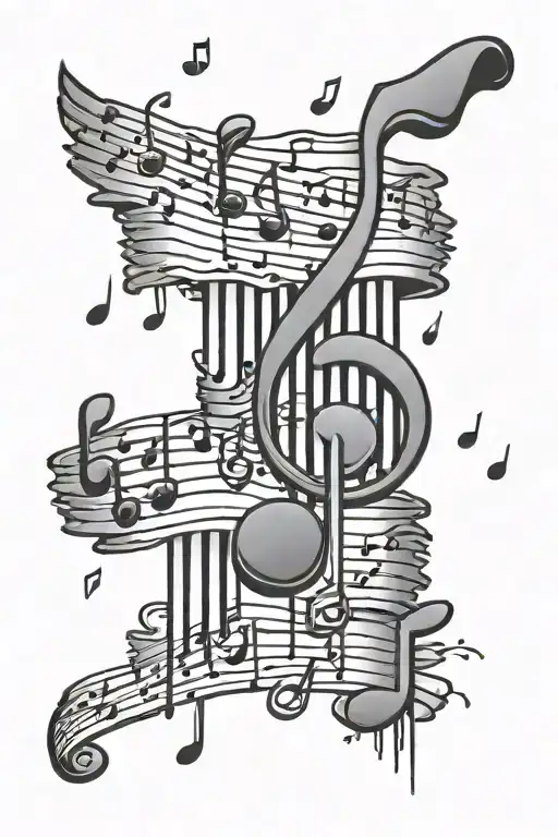 musical notes falling off bars forming tattoo design idea