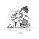 a tiny grandma figure hugging a giant olive tree. grandma's body and face are fully leaning to the trunk, no gaps betwe  tattoo design idea