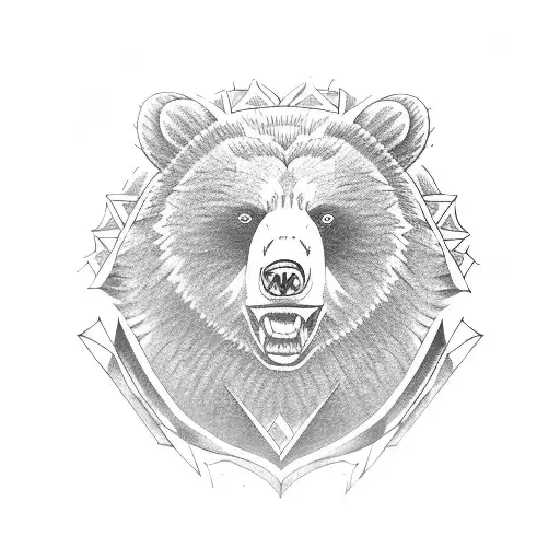 Angry bear, on the background of the Slavic kalavrat tattoo design idea