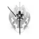 Skeleton knight  full height   holds a hot sword in his hand tattoo design idea