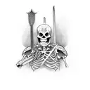 Skeleton knight  full height   holds a hot sword in his hand tattoo design idea