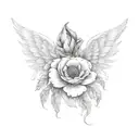 fingerprint with angel wings and poppy flowers tattoo design idea