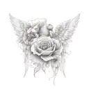 fingerprint with angel wings and poppy flowers tattoo design idea