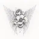 fingerprint with angel wings and poppy flowers tattoo design idea