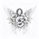 fingerprint with angel wings and poppy flowers tattoo design idea