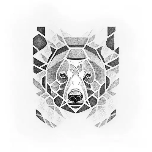 Tattoo art of a grizzly bears face.  The left half in geometric form, modelled after honeycomb of a honeybee hive.  The  tattoo design idea