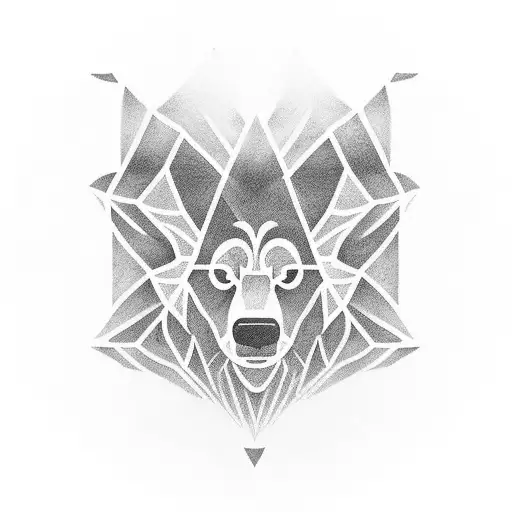 Tattoo art of a grizzly bears face.  The left half in geometric form, modelled after honeycomb of a honeybee hive.  The  tattoo design idea