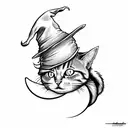 witch with hat and cat with the moon behind tattoo design idea