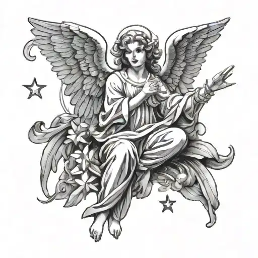 make angel with 3 stars forming tattoo design idea