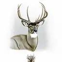 10 point whitetail buck with a drop tine standing in front of woods with the sunrise shining through the woods  tattoo design idea