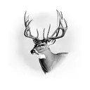 10 point whitetail buck with a drop tine standing in front of woods with the sunrise shining through the woods  tattoo design idea