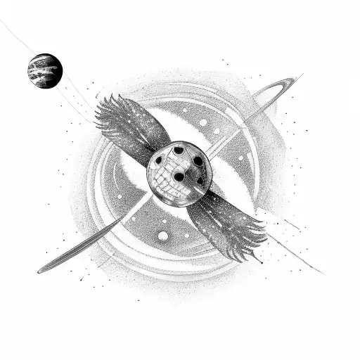space satellite with feathered boa tangled in it  tattoo design idea