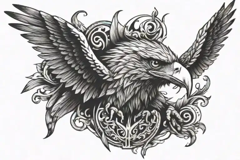 drinking eagle with a scar on its eye tattoo design idea