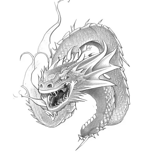Blackwork "A Fierce Dragon Engaged In A Martial..." Tattoo Idea