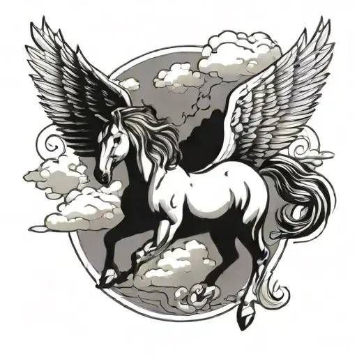 pegasus and clouds tattoo design idea