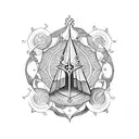 Gothic cathedral stained glass inspired alchemical symbols tattoo design idea