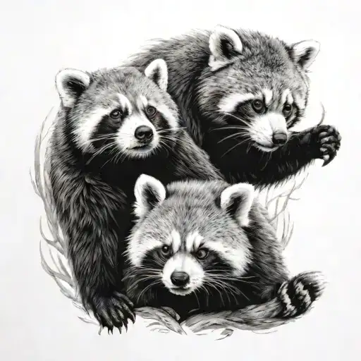 A bear, raccoon, and a red panda playing tattoo design idea