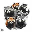 A bear, raccoon, and a red panda playing tattoo design idea