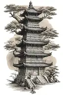 pagoda and samurai tattoo design idea