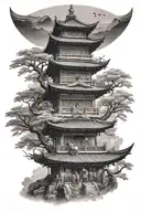 pagoda and samurai tattoo design idea