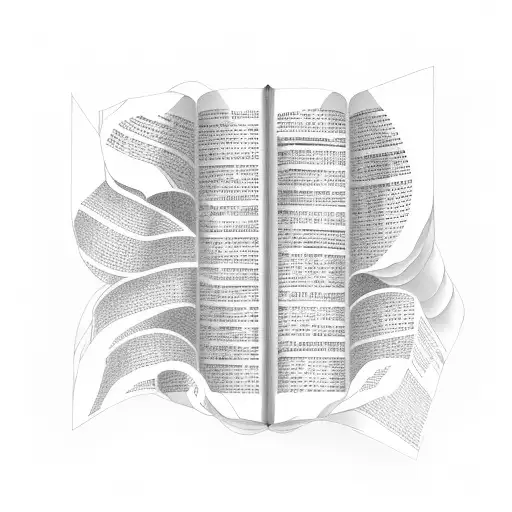 Korean calligraphy surrounded by book pages tattoo design idea