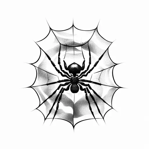 spider hanging from tattered web tattoo design idea