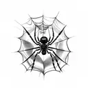 spider hanging from tattered web tattoo design idea