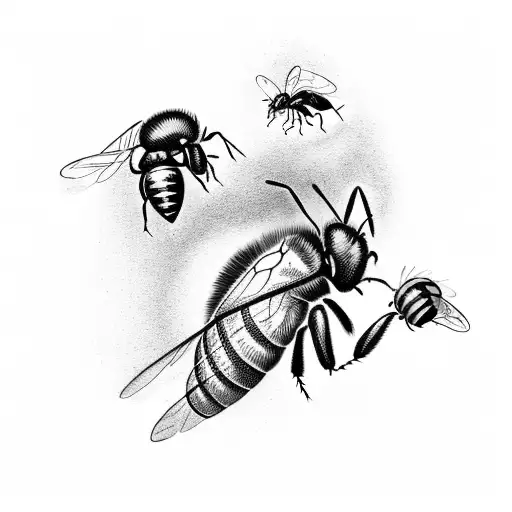 trophallaxis between a bee and an ant seen from above tattoo design idea