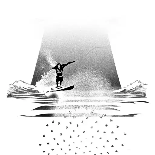 A wakeboarder catching air with a vibrant sunset in the background tattoo design idea