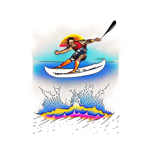 A wakeboarder catching air with a vibrant sunset in the background tattoo design idea