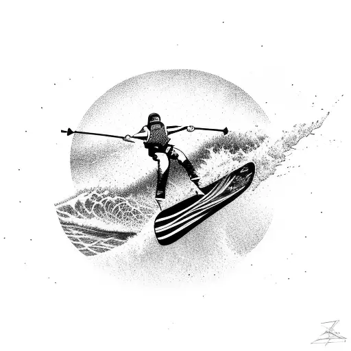 A wakeboarder catching air with a vibrant sunset in the background tattoo design idea