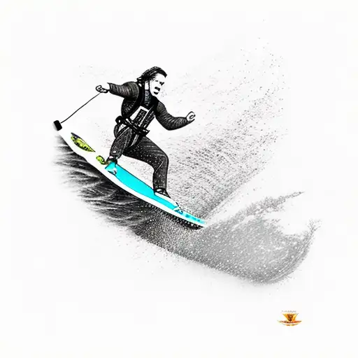 A wakeboarder catching air with a vibrant sunset in the background tattoo design idea