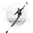 A wakeboarder catching air with a vibrant sunset in the background tattoo design idea