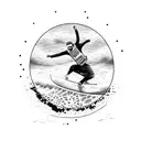 A wakeboarder catching air with a vibrant sunset in the background tattoo design idea