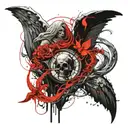 create a tattoo to be made on shoulder blade, the tattoo should consists of an angel, a grim reaper and a dolphin. it sh tattoo design idea