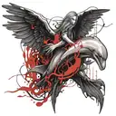 create a tattoo to be made on shoulder blade, the tattoo should consists of an angel, a grim reaper and a dolphin. it sh tattoo design idea