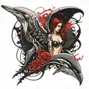 create a tattoo to be made on shoulder blade, the tattoo should consists of an angel, a grim reaper and a dolphin. it sh tattoo design idea